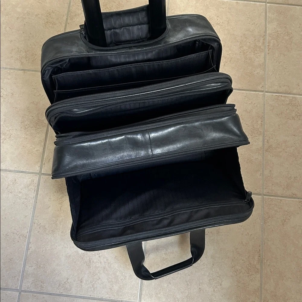 Tumi Alpha Deluxe Leather Rolling Briefcase With KAV Monogram - Picture 8 of 11